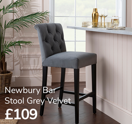 Newbury Bar Stool Grey Velvet